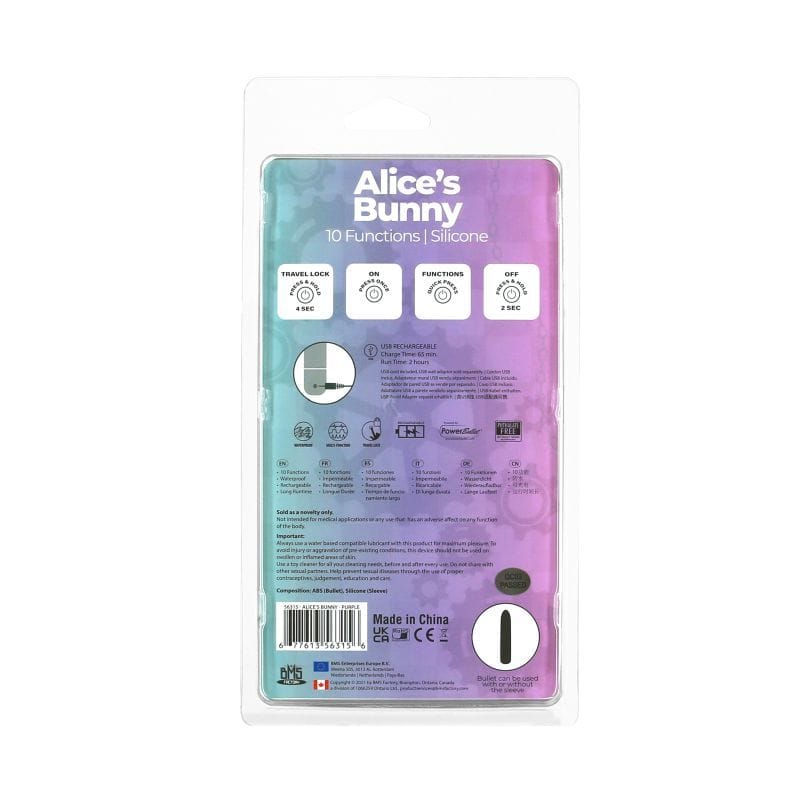 Alices Bunny Rechargeable Bullet w Rabbit Sleeve Purple