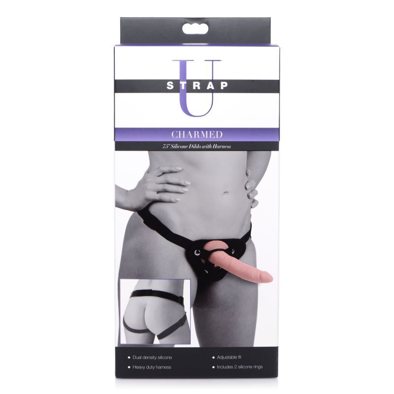 Charmed 7.5in Silicone Dildo w Harness Flesh