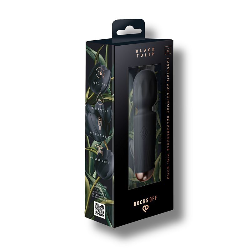 Rechargeable 16 Mode Silicone Mini Wand Black Tulip