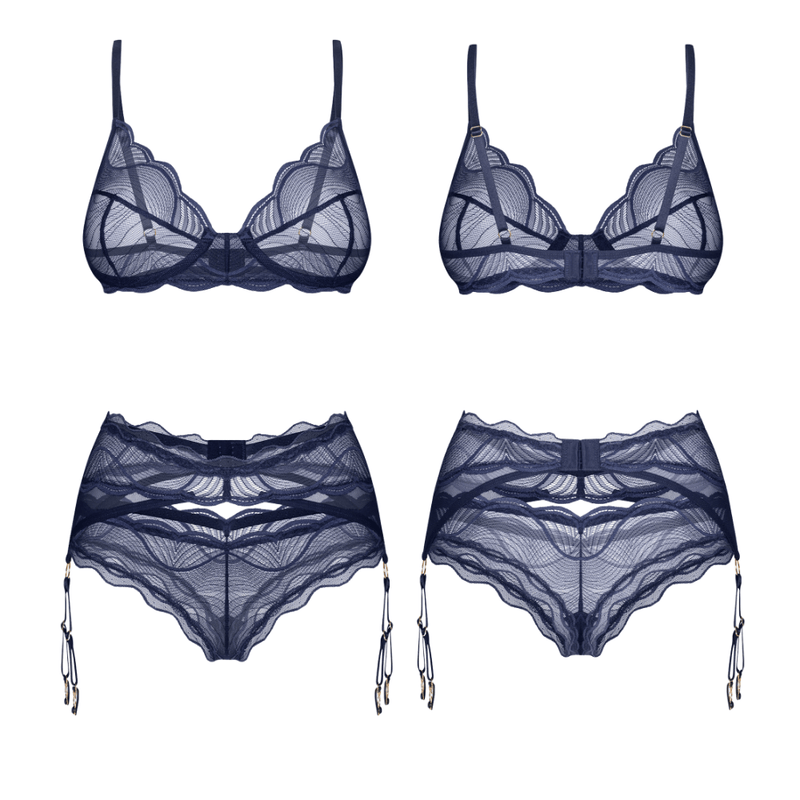 Nightly Blue Bra Panty Garter 3 Pc