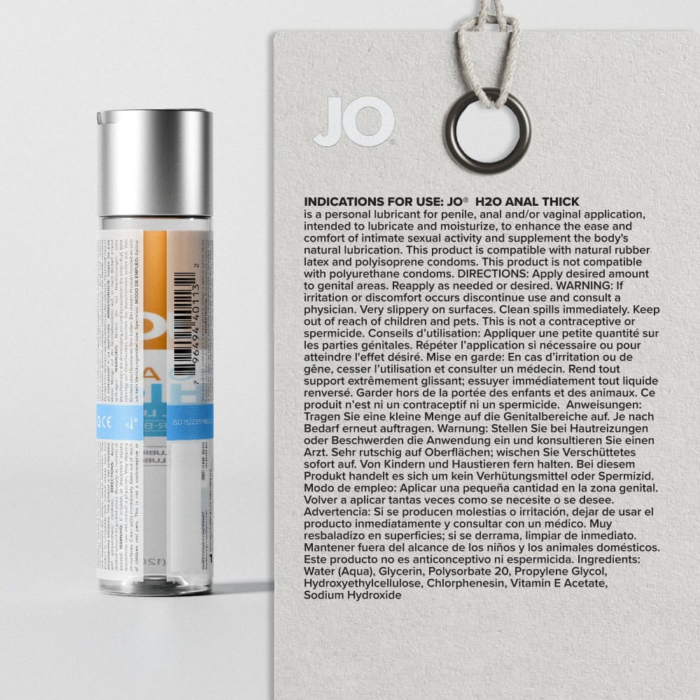 JO H2O Anal Thick Lube - 240 mL - Thick Water Based Anal Lubricant - 240 ml Bottle