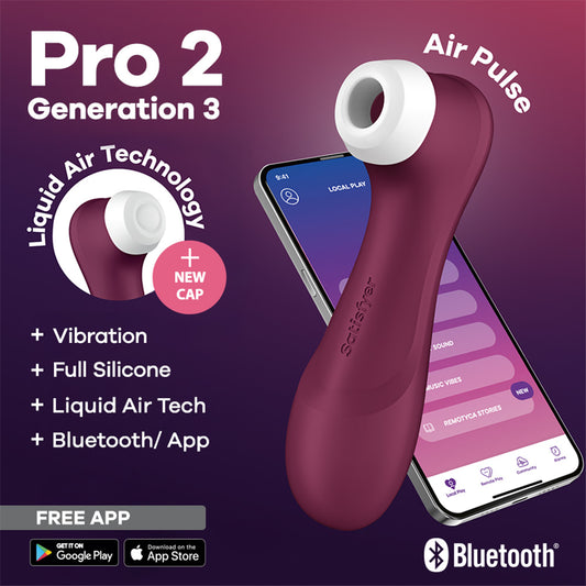 Satisfyer Pro 2 Generation 3 with App Control - Wine Red - Wine Red Touch-Free USB-C Rechargeable Clitoral Stimulator