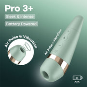 Satisfyer Pro 3+ Battery Series - Mint - Mint Green Air Pulse Clitoral Stimulator with Vibration