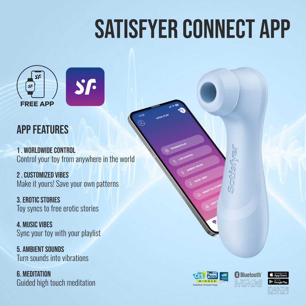 Satisfyer Pro 2 Generation 4 - Serene Blue - Blue Touch-Free USB-C Rechargeable Clitoral Stimulator with App Control
