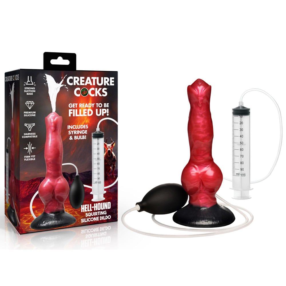 Creature Cocks Hell Hound Squirting Silicone Dildo - Red/Black 19.8 cm Squirting Canine Fantasy Dildo