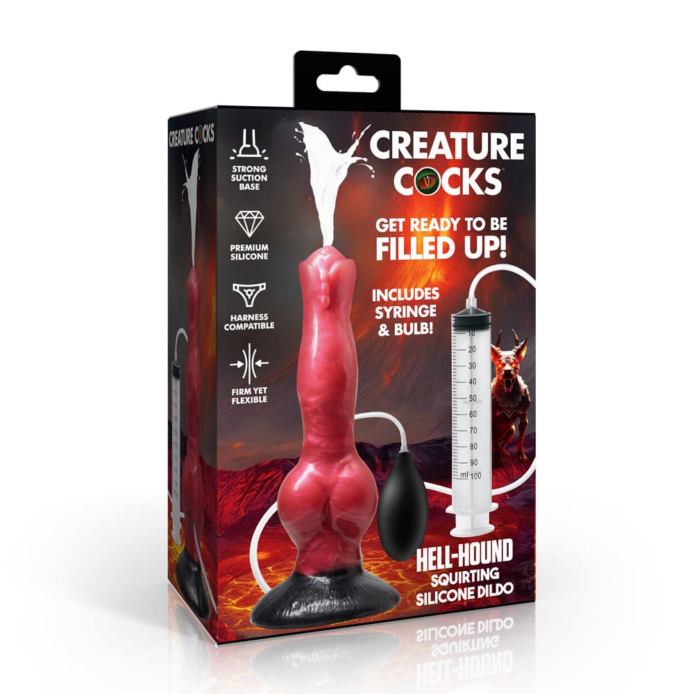 Creature Cocks Hell Hound Squirting Silicone Dildo - Red/Black 19.8 cm Squirting Canine Fantasy Dildo