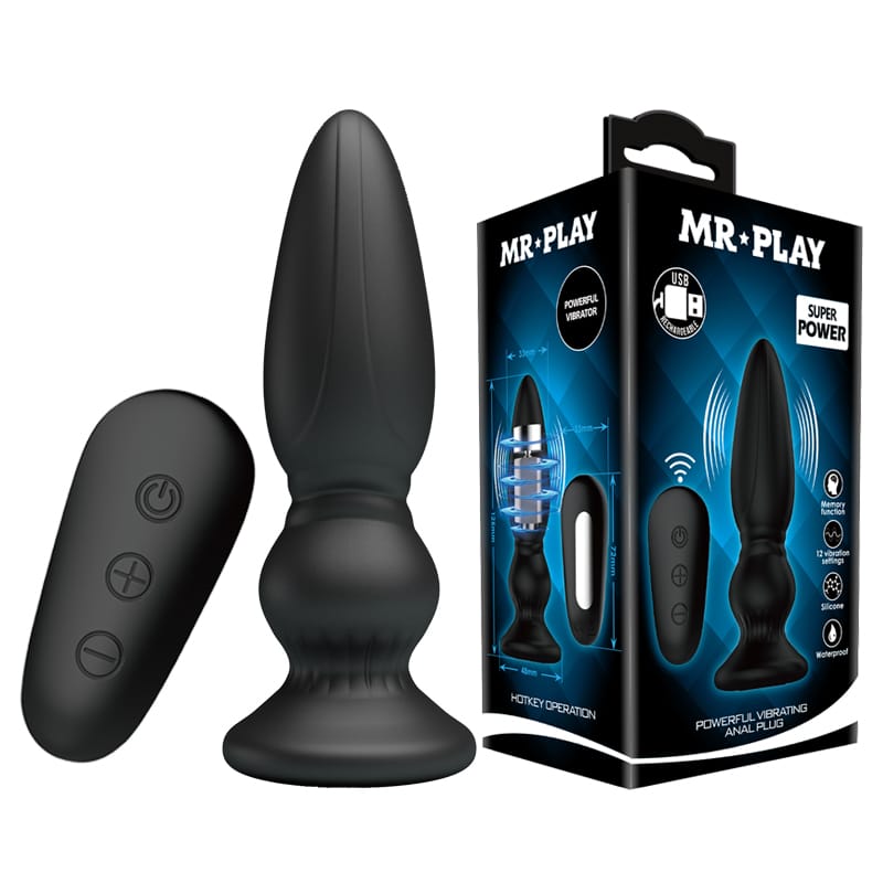 MR PLAY Powerful Vibrating Anal Plug - Black 12.5 cm USB Rechargeable Vibrating Anal Plug with Remote
