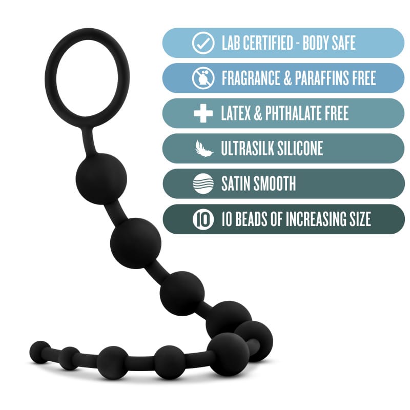 Anal Adventures Platinum 10 Anal Beads - Black - Black 31.7 cm Anal Beads