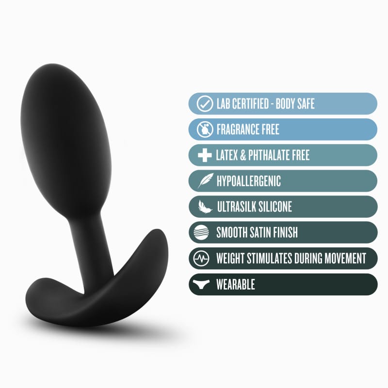 Anal Adventures Platinum Vibra Slim Plug - Black 8.9 cm Small Butt Plug with Internal Ball