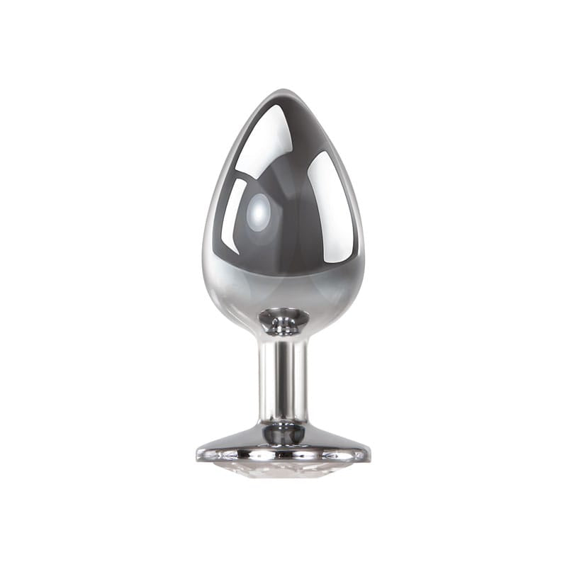 Adam & Eve Clear Gem Anal Plug - Large - Metallic 9.5 cm Large Butt Plug with Clear Gem Base