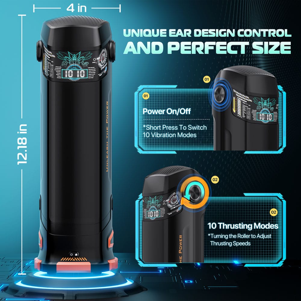 CyberSkin The Titan - Black USB Rechargeable Thrusting & Vibrating Auto Masturbator with Heater