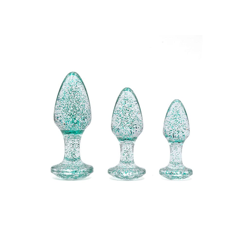 Adam & Eve Glitter Gem 3-Piece Butt Plug Set - Blue - Glitter Blue Butt Plugs - Set of 3 Sizes