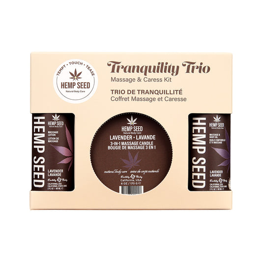Hemp Seed Tranquility Trio - Lavender - Lavender Scented Massage & Caress Kit - 3 Piece Kit