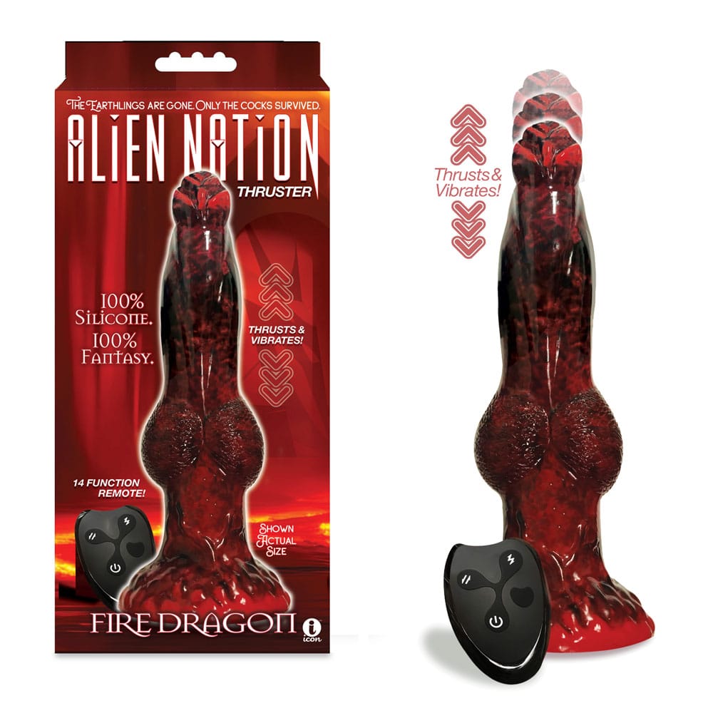 Alien Nation - Fire Dragon - Red/Black 22.9 cm USB Rechargeable Thrusting Fantasy Dong with Remote