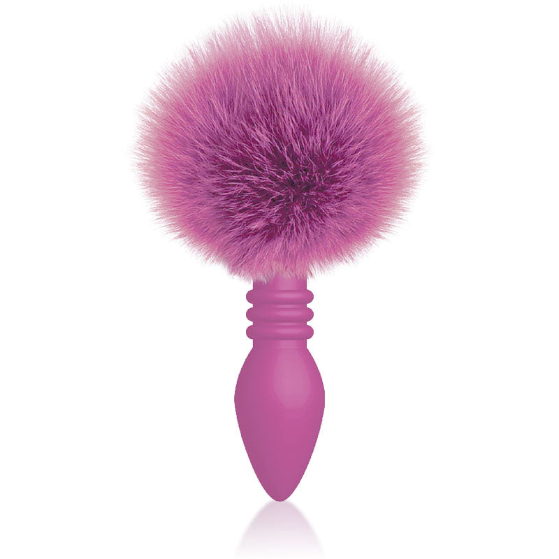  Ribbed Pink - Pink Butt Plug with Bunny Tail