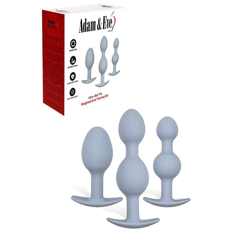 Adam & Eve VIBRA-BALL TRIO - Grey Weighted Anal Training Set - Set of 3 Plugs