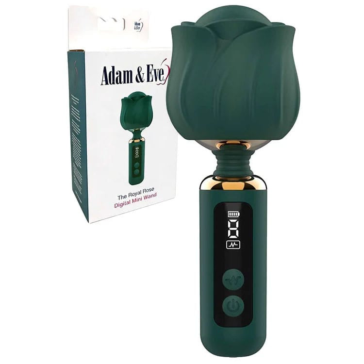 Adam & Eve THE ROYAL ROSE Mini Wand - Green - Green USB Rechargeable Mini Massager Wand