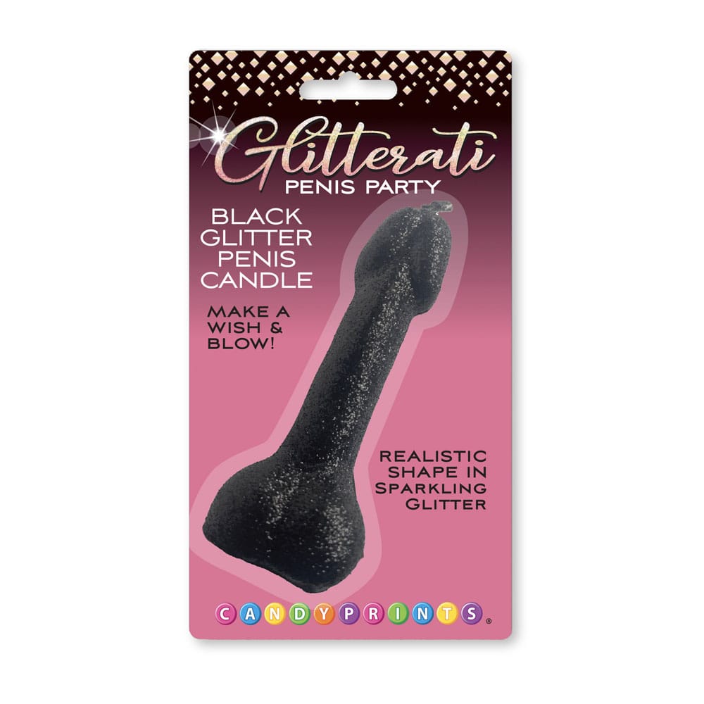 Glitterati Black Glitter Penis Candle - Black 10 cm Penis Party Candle