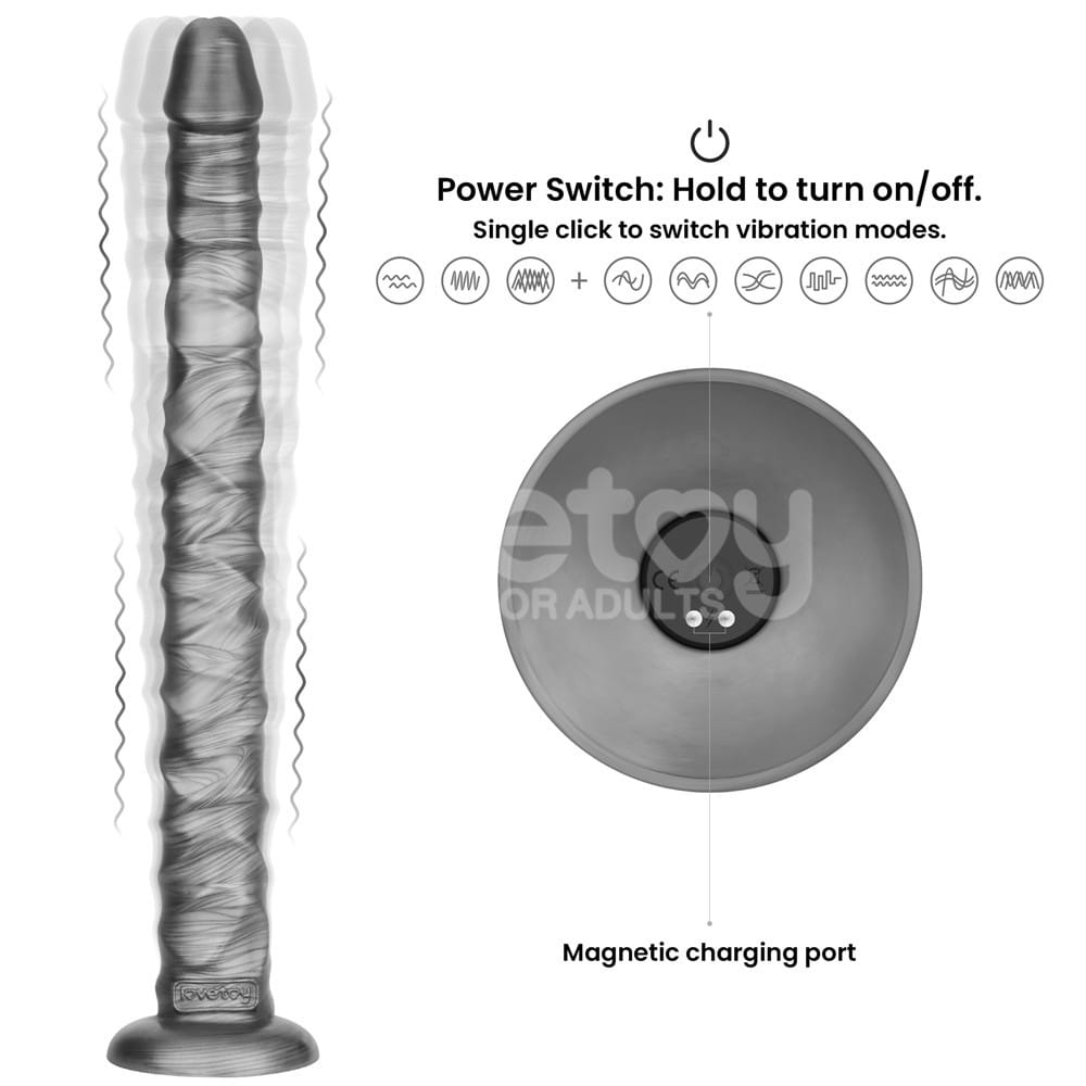 King Sized Vibrating Vibrax Slider - Grey 40.8 cm (16'') USB Rechargeable Vibrating Dildo