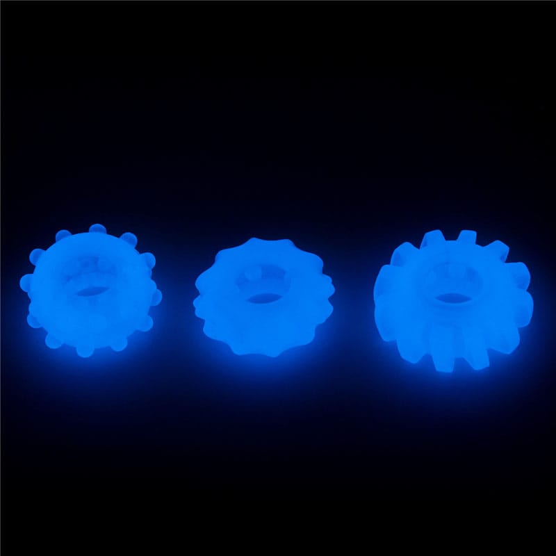 Lumino Play Penis Rings 3 Pack - Glow in the Dark Blue Cock Rings - Set of 3