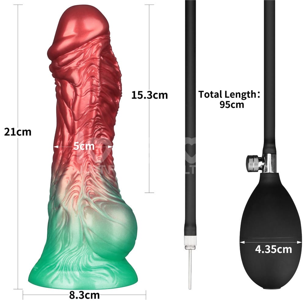 Aerosx 8 Inch Dual Density Inflatable Dildo - Red/Green 28 cm Inflatable Fantasy Dildo