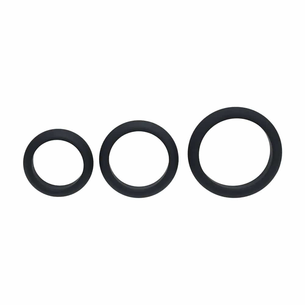 LEVELZ Wide O Silicone Cock Ring Set of 3 - S/M/L - Black Cock Rings - Set of 3 Sizes