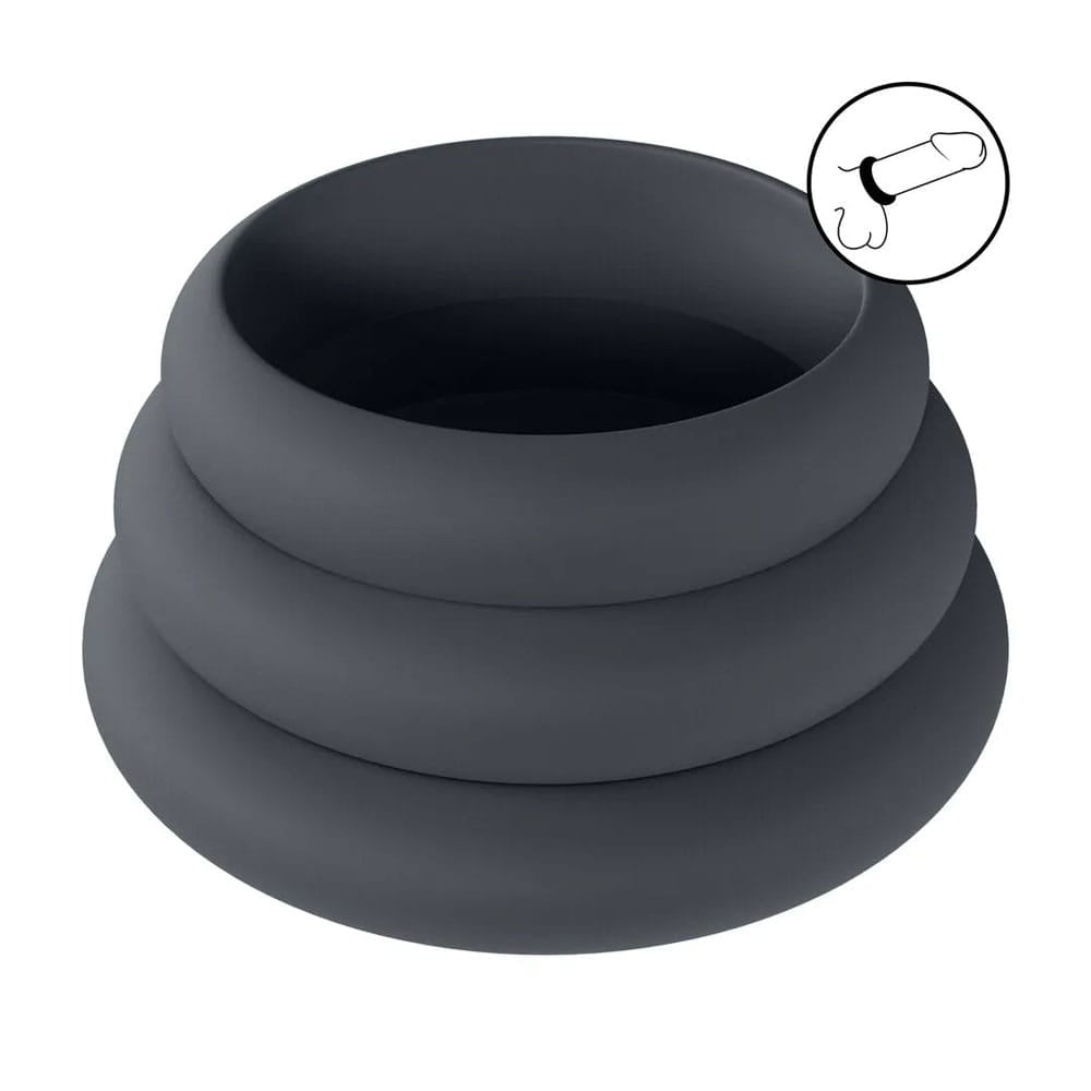 LEVELZ Wide O Silicone Cock Ring Set of 3 - S/M/L - Black Cock Rings - Set of 3 Sizes