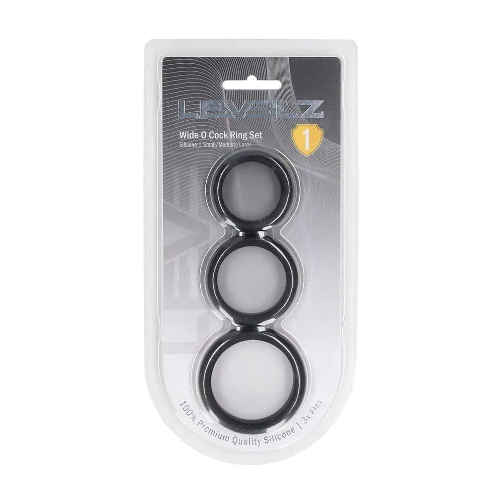 LEVELZ Wide O Silicone Cock Ring Set of 3 - S/M/L - Black Cock Rings - Set of 3 Sizes