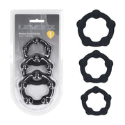LEVELZ Beaded Silicone Cock Ring Set of 3 - Black - Black Cock Rings - Set of 3 Sizes