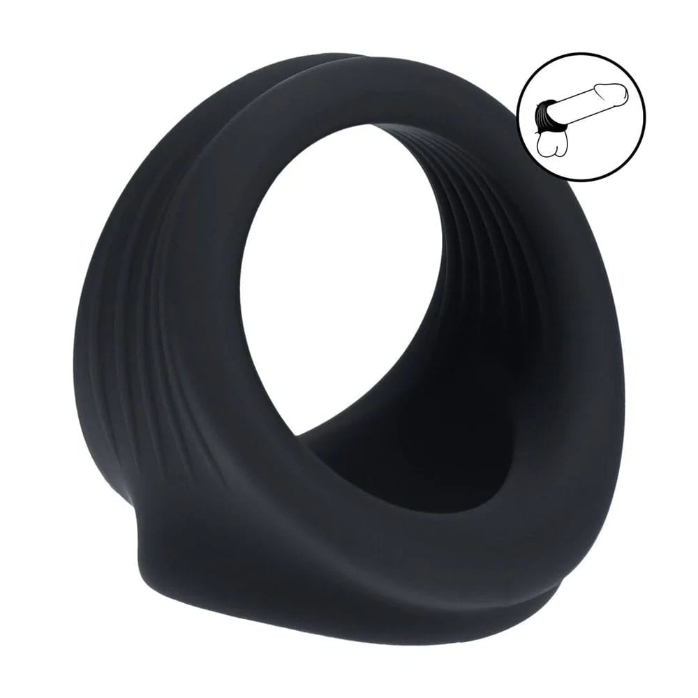 LEVELZ Silicone Cock & Ball Harness - Black - Black Cock & Ball Ring
