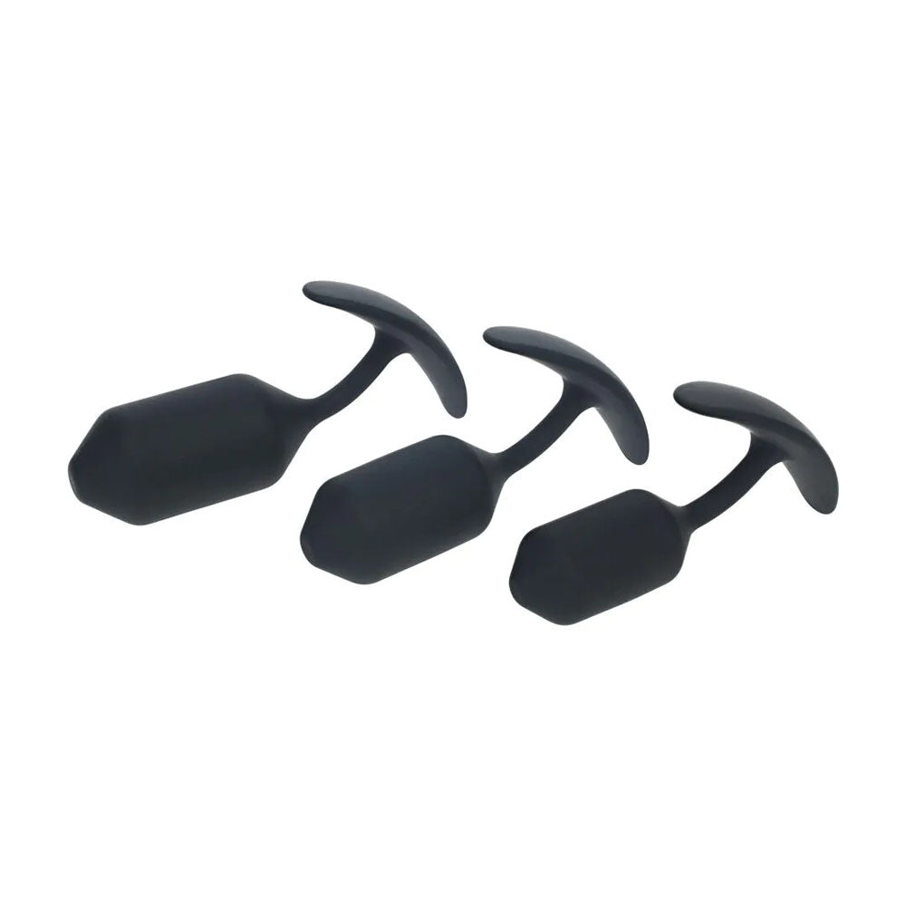LEVELZ Silicone Weighted Anal Plug Training Set - Black Weighted Butt Plugs - Set of 3 Sizes