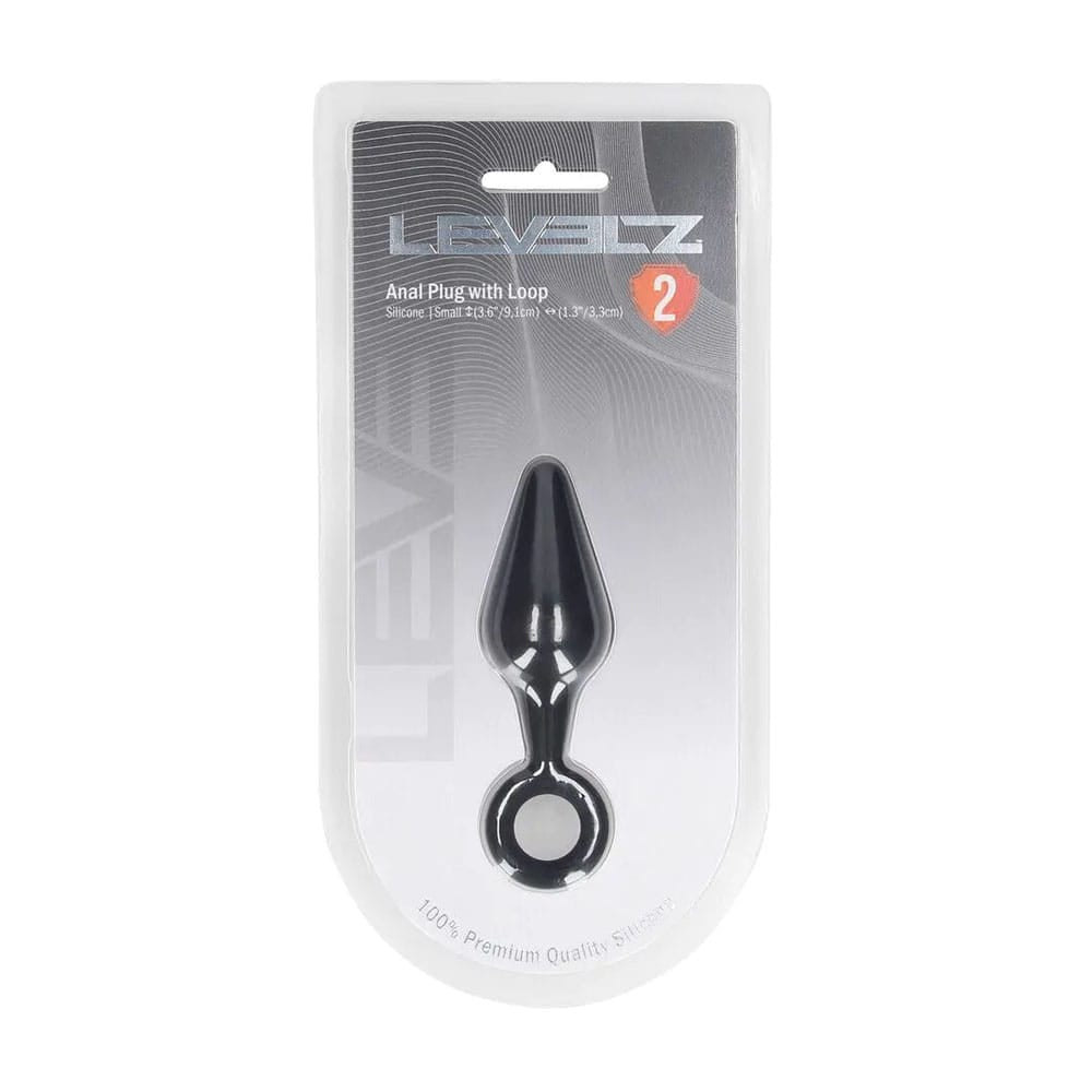 LEVELZ Silicone Anal Plug with Loop - Small - Black - Black Small Butt Plug