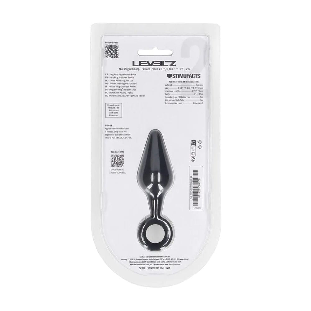 LEVELZ Silicone Anal Plug with Loop - Small - Black - Black Small Butt Plug