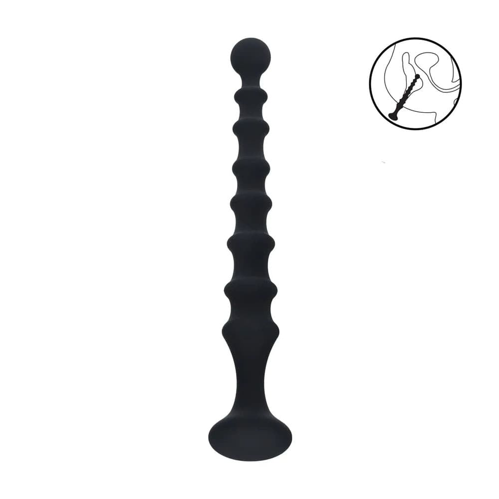 LEVELZ Ribbed Silicone Flared Anal Probe - Black 26.7 cm Anal Beads