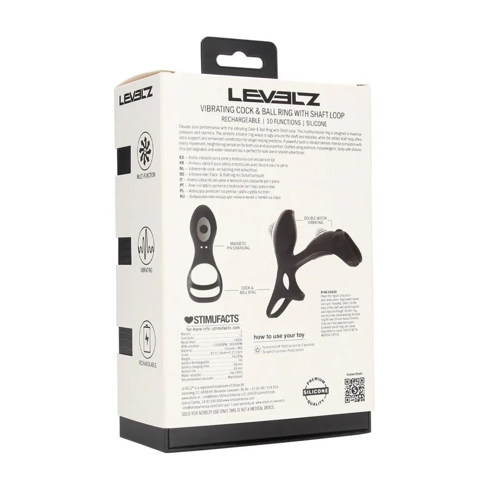 LEVELZ Vibrating Cock & Ball Ring with Shaft Loop - Black USB Rechargeable Vibrating Cock & Ball Rings