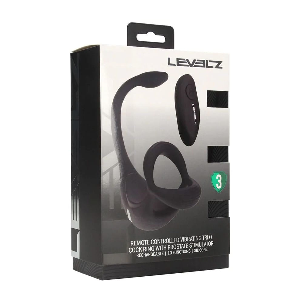 LEVELZ Remote Controlled Vibrating TriO Cock Ring with Prostate Stimulator - Black USB Rechargeable Vibrating Cock Ring with Anal Plug