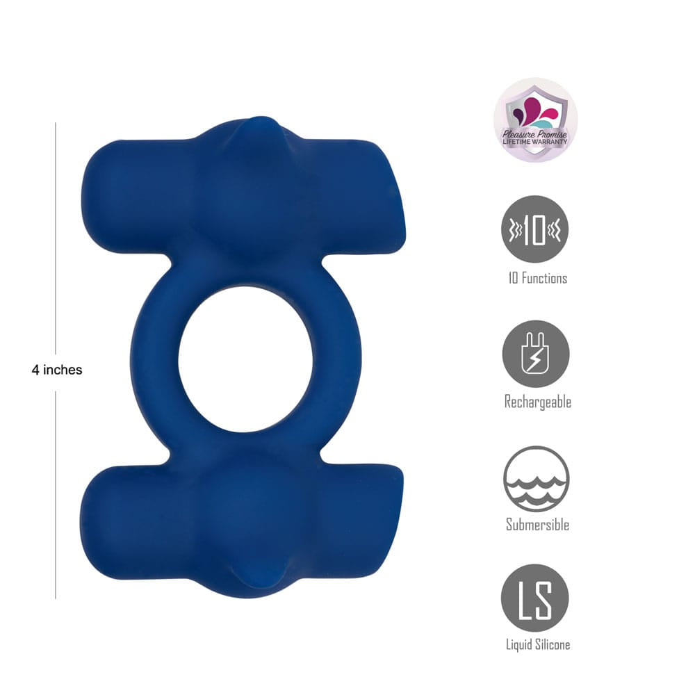 Maia RONAN - Blue - Blue USB Rechargeable Dual Vibrating Cock Ring