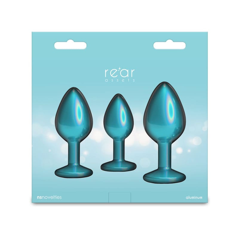 Rear Assets Trainer Kit - Iridescent Teal - Iridescent Teal Metallic Butt Plugs - Set of 3 Sizes