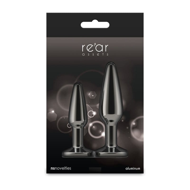 Rear Assets Tapered Trainer Kit - Gunmetal - Gunmetal Grey Metal Butt Plugs - Set of 2 Sizes