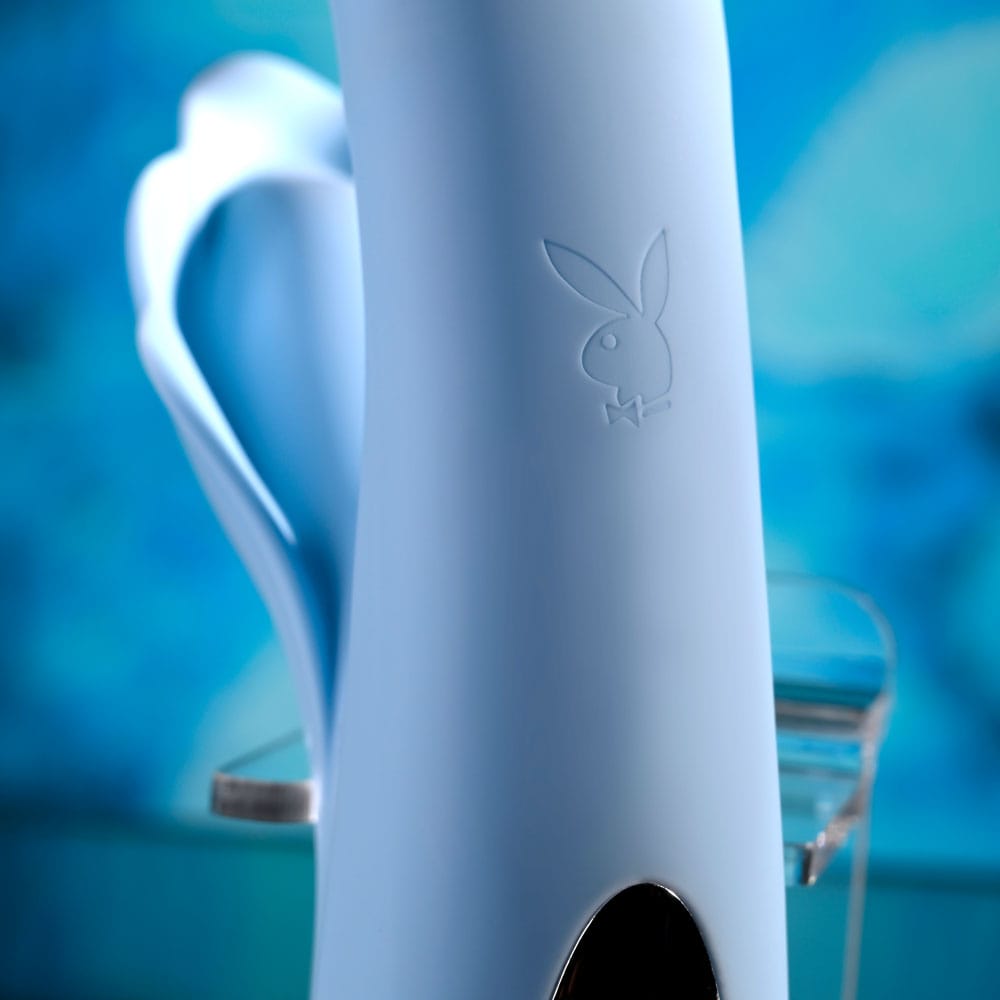 Playboy Pleasure IN BLOOM - Blue 23.5 cm USB Rechargeable Thrusting Tapping & Heating Dual Vibrator