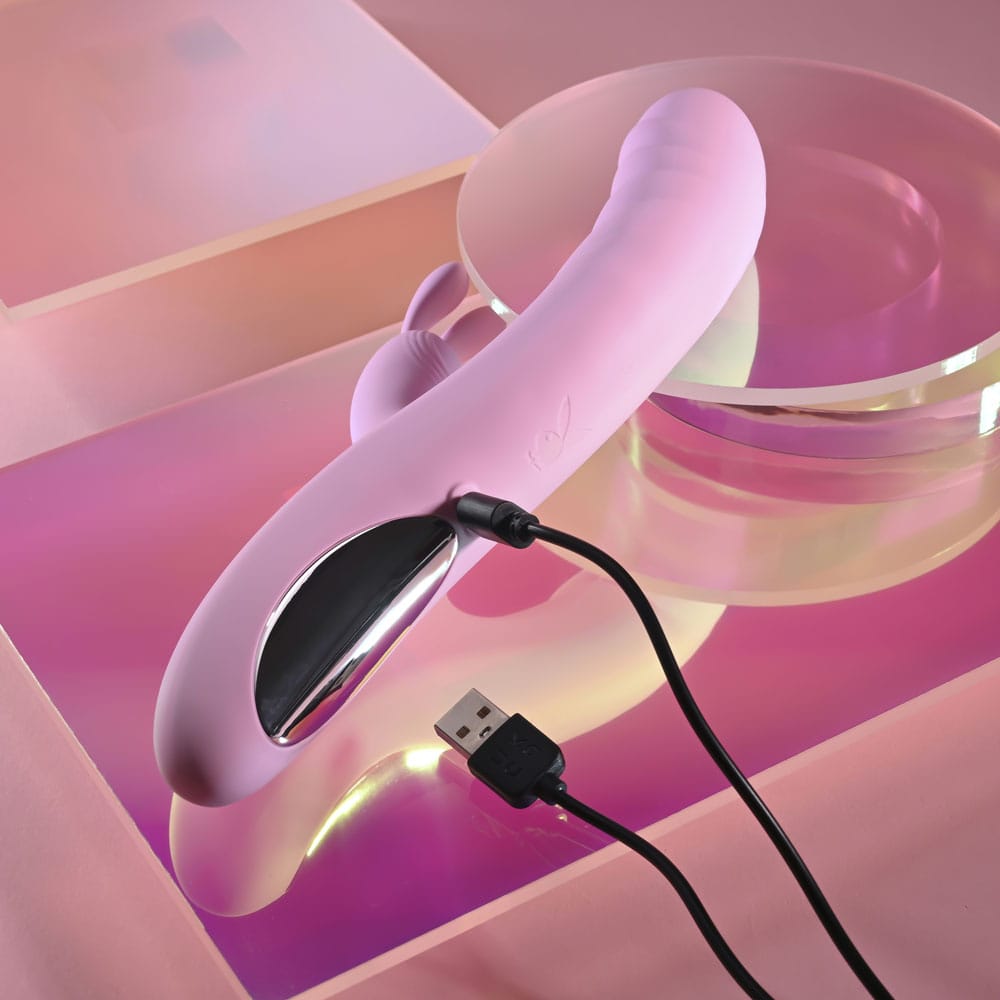 Playboy Pleasure RUB ME RIGHT - Pink 23.2 cm USB Rechargeable Thrusting Rabbit Vibrator