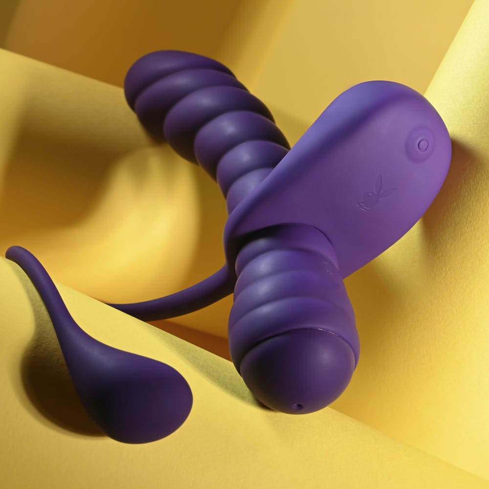 Playboy Pleasure TWISTED PLAYGROUND - Purple USB Rechargeable Vibrator and Cock Ring Kit