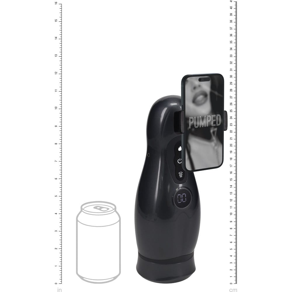 PUMPED Virtuo - Gunmetal - Gunmetal Grey/Clear USB Rechargeable Sucking And Vibrating Auto Masturbator