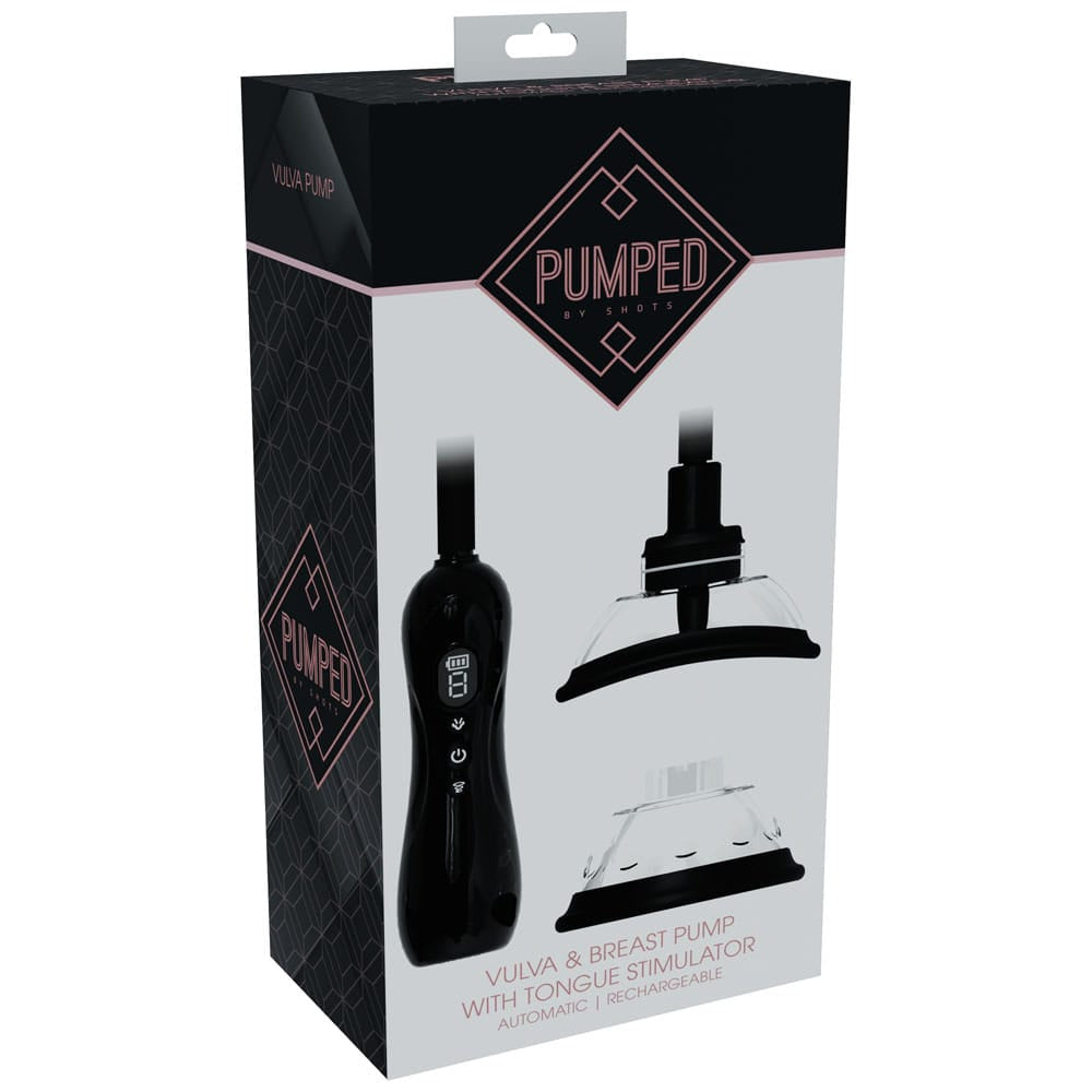 PUMPED Vulva & Breast Pump with Tongue Stimulator - Black - Black USB Rechargeable Ladies Pump Set