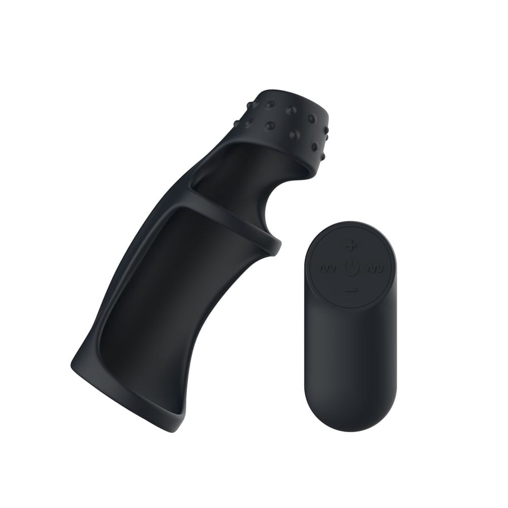Passion Play Vibrating Cockring Sleeve - Black USB Rechargeable Vibrating Penis Sleeve with Wireless Remote