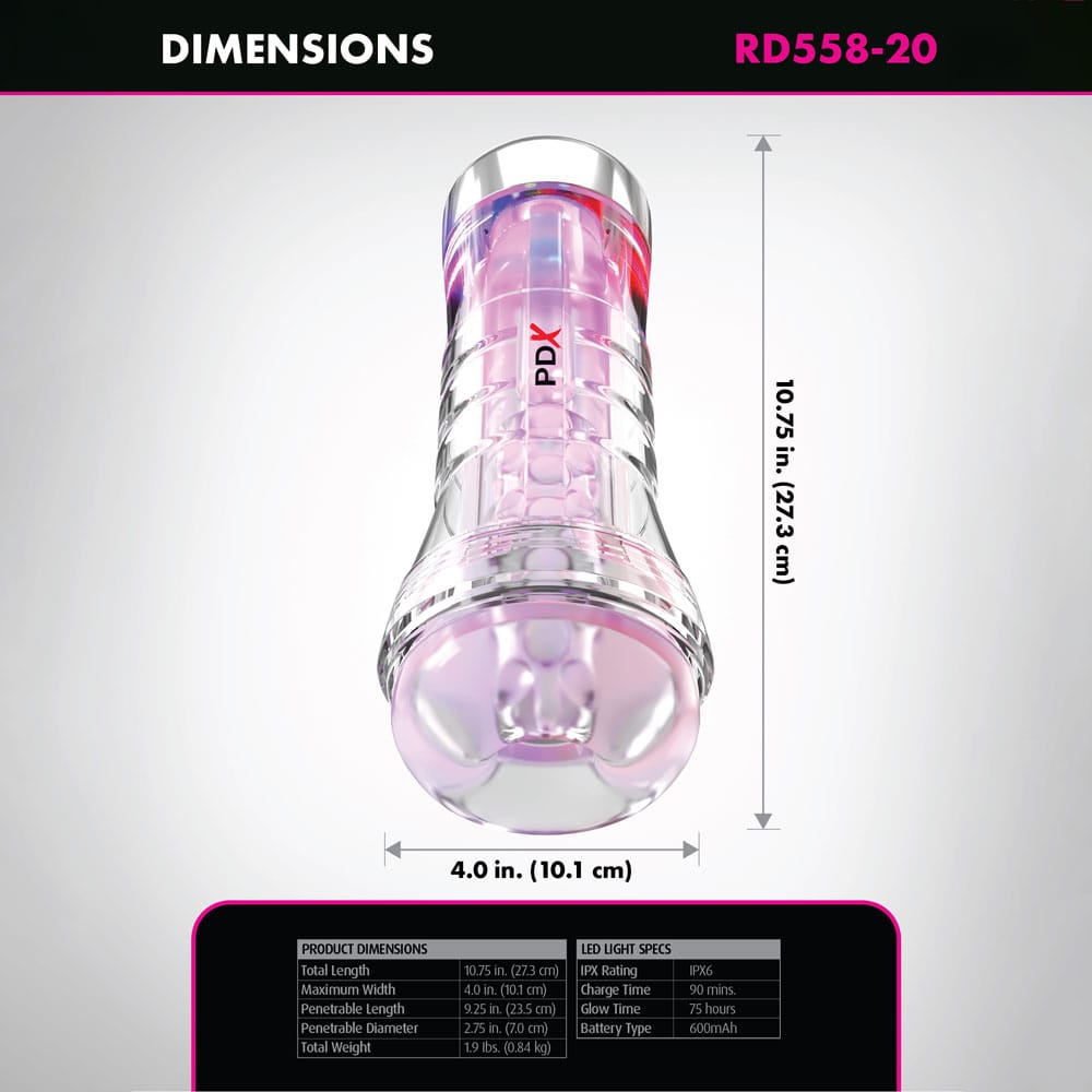 PDX Elite ViewTube XXL LED Stroker - Clear Stroker with LED Lights