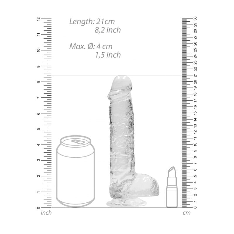 REALROCK 8'' Realistic Dildo With Balls - Clear 20.3 cm Dong
