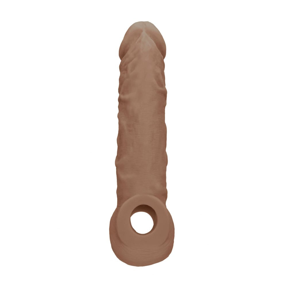 REALROCK 8'' Realistic Penis Extender with Rings - Tan - Tan 20.3 cm Penis Extension Sleeve