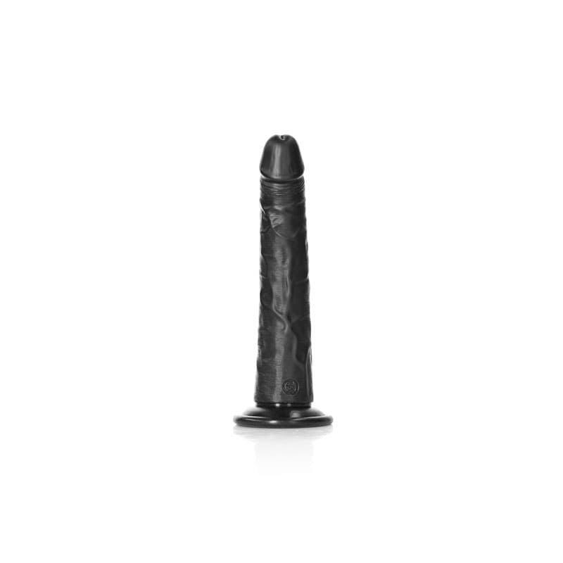 REALROCK Realistic Slim Dildo with Suction Cup - 20.5cm - Black 20.5 cm (8'') Dong