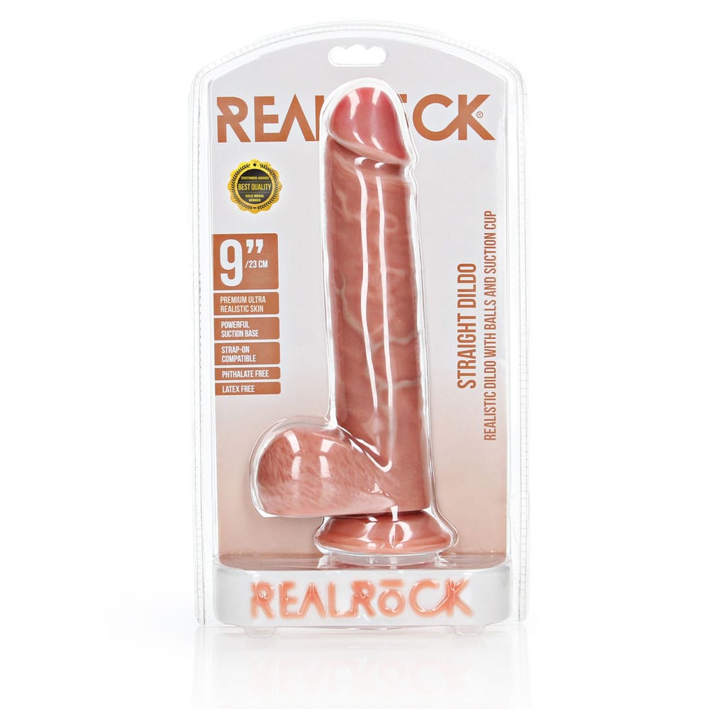 REALROCK Straight Realistic Dildo with Balls - 23 cm - Flesh 23 cm (9'') Dong